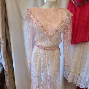 Tru Vintage antique pink lace gown silk slip